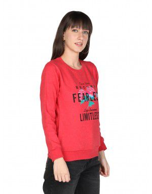 Women Cotton Blend Printed Sweatshirt Red Mixture